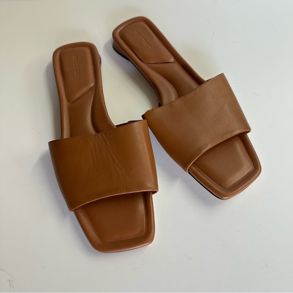 Nordstrom Babette Brown Leather Slide Sandals NWOT